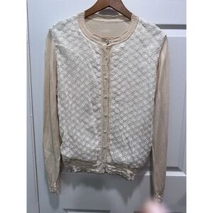 Leggiadro Women's Cardigan Sweater Knit Silk Cashmere Casual Floral  XL **FLAW**